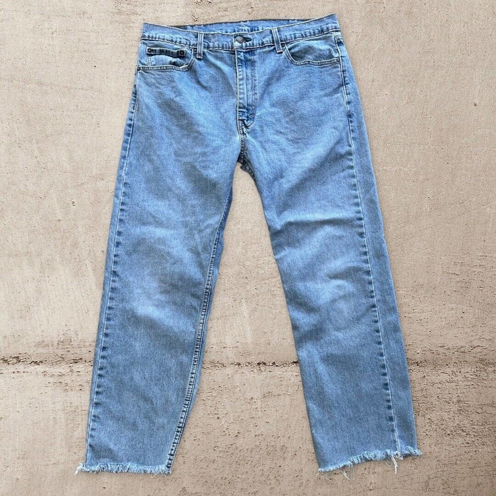 Mens Levis 505 Original Straight Fit Denim Jeans Frayed Size 38x30 (36x28)